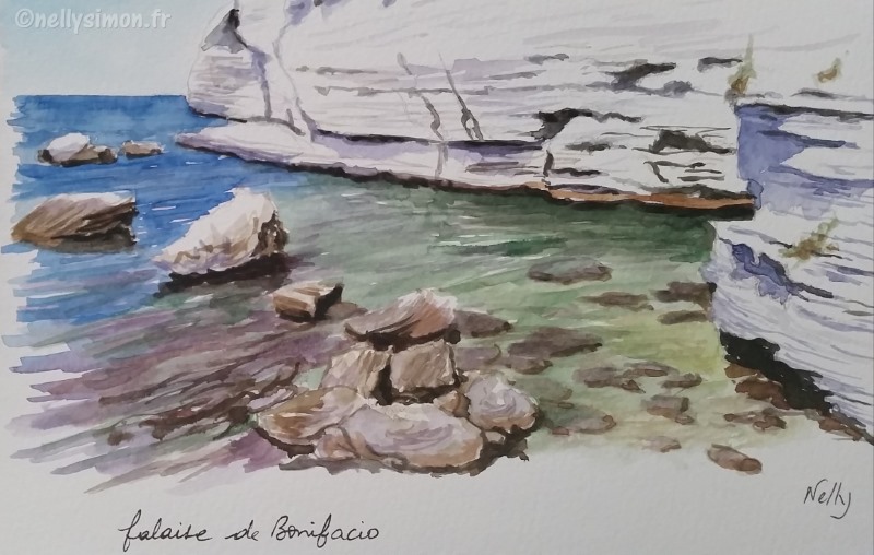 croquis-aquarelle-Corse- falaise de Bonifacio -Nelly SIMON