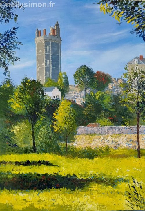 la tour d'Oudon, huile, 50 x 65 cm, août 2023 1er prix de la ville d'OUDON catégorie pro
